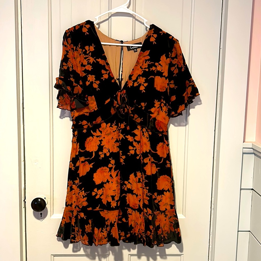 Lulus size medium velvet and sheer floral print mini dress